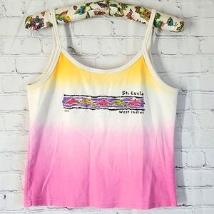 Vintage 90s Tie Dye Pastel Crop Tank Top Pink Yellow St. Lucia West Indies Sz Lg